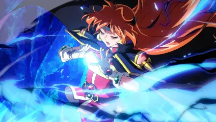 HD anime desktop wallpaper featuring Lina Inverse from Slayers casting a powerful blue magical spell with intense energy and dynamic lighting effects.