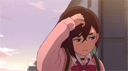 Anime-style 4K Ultra HD wallpaper featuring Momo Ayase from Dandadan with a sad expression, rendered in an aesthetic anime art style.