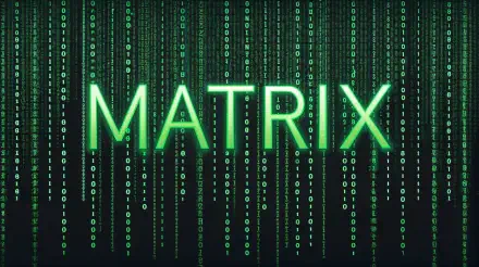 A striking 4K Ultra HD wallpaper featuring MATRIX in bold green letters against a backdrop of cascading binary code, capturing the essence of the iconic cybernetic world.