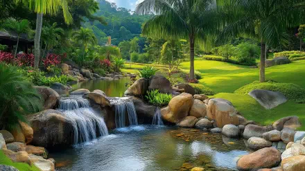 creek grass palm tree tropical nature HD Desktop Wallpaper | Background Image