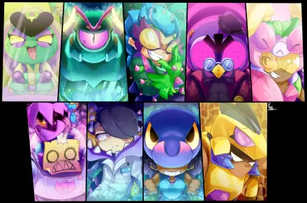 A vibrant HD wallpaper featuring characters from the video game Brawl Stars, showcasing colorful and dynamic designs for a striking desktop background.
