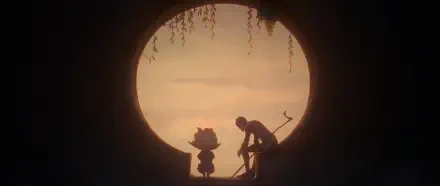 Silhouette of Jayce and Heimerdinger against a glowing sunset in Arcane Season 2, showcasing a moment of connection in this stunning 4K Ultra HD wallpaper.