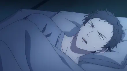 A character from the anime Given Movie: Hiiragi Mix lays in bed, looking contemplative in this HD PC desktop wallpaper and background.