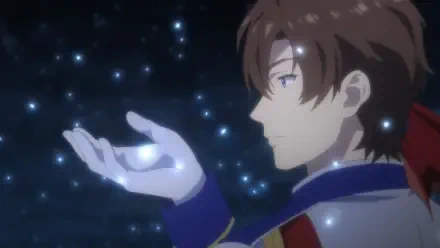 A serene anime scene from Unnamed Memory, featuring a young man gazing thoughtfully at glowing particles in the dark, capturing a moment of magic and contemplation.