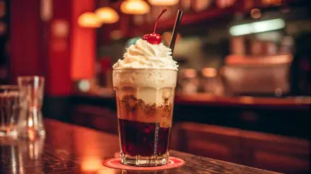 A rich root beer float dessert with ice cream, whipped cream, and cherries, captured in stunning 4K Ultra HD as a PC desktop wallpaper background.