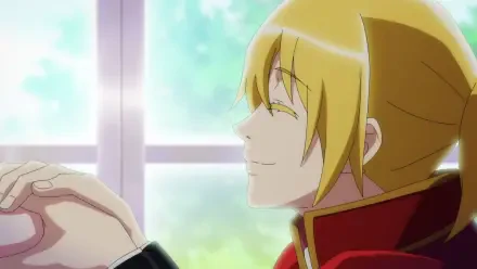 A character from the anime I Want to Escape from Princess Lessons smiles peacefully by a window, featuring vibrant colors in this HD PC desktop wallpaper.