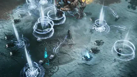 A dramatic scene from Jotunnslayer: Hordes of Hel, showcasing mystical elements and powerful creatures in a detailed HD wallpaper for PC desktops.