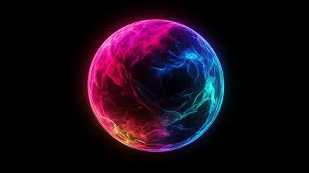 A vibrant, colorful circle radiates with swirling hues of pink, blue, and green against a black background, making it a striking HD desktop wallpaper.