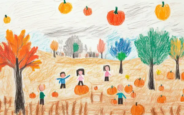 Autumn harvest festival pumpkin patch drawing child HD Desktop Wallpaper | Background Image