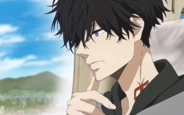 Anime-themed HD wallpaper featuring Ron Kamonohashi from Ron Kamonohashi's Forbidden Deductions, showcasing a character in deep thought against a scenic backdrop.