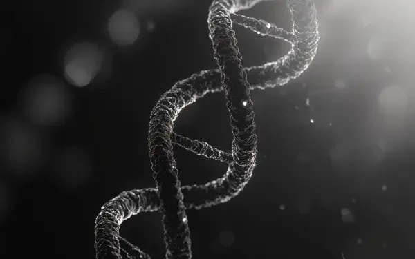 A striking 4K Ultra HD image of a DNA double helix, illuminated against a dark background, emphasizing its intricate structure and beauty.