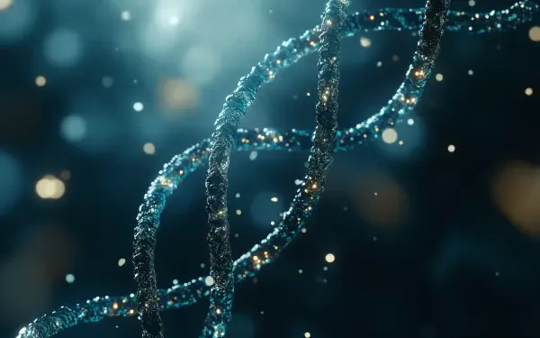 A captivating 4K Ultra HD image of a DNA double helix, featuring intricate details and shimmering effects against a soft, blurred background.