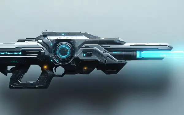 A sleek sci-fi laser gun with a futuristic design and glowing blue accents, captured in a stunning 4K Ultra HD resolution, perfect for a desktop wallpaper.