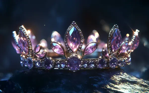 A beautifully detailed princess crown adorned with sparkling purple gems, showcased in stunning 4K Ultra HD, perfect for a desktop wallpaper or background.