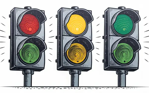 A vibrant illustration of a traffic light featuring red, yellow, and green signals, designed for a 4K Ultra HD PC desktop wallpaper and background.