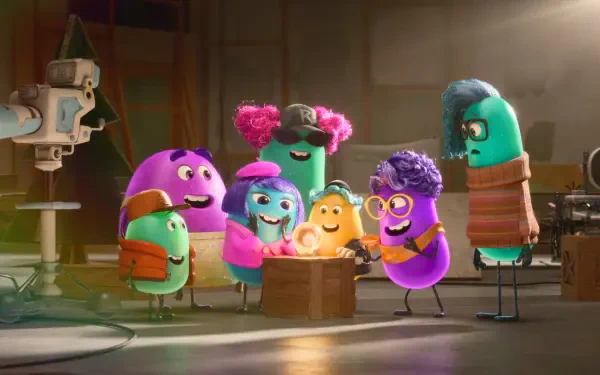 A vibrant animated scene featuring colorful characters gathered around a box, showcasing creativity and fun. From Dream Productions, this image serves as a captivating 4K Ultra HD desktop wallpaper.