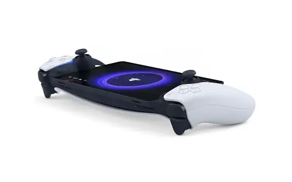 A PlayStation 5 controller with a sleek design, featured on a high-definition PC desktop wallpaper, showcasing the PlayStation Portal's modern aesthetics.