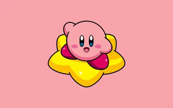 Kirby in vibrant colors sitting on a yellow star against a pink background, rendered as a 4K Ultra HD PC desktop wallpaper.