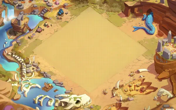 A colorful HD wallpaper from Clash of Clans, featuring a vibrant landscape with intricate details, including rocky terrain, water, and elements of the game world.