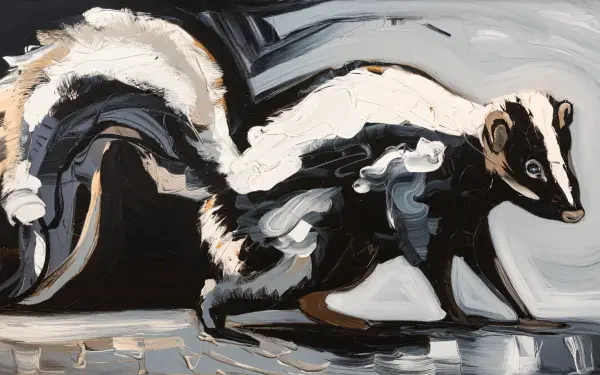 A stylized skunk image in bold black, white, and gray tones, designed as a 4K Ultra HD PC desktop wallpaper and background.