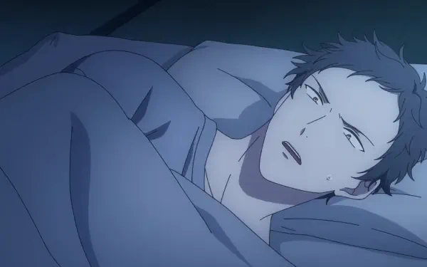 A character from the anime Given Movie: Hiiragi Mix lays in bed, looking contemplative in this HD PC desktop wallpaper and background.