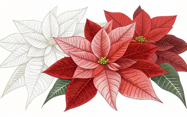 A vibrant 4K Ultra HD wallpaper featuring red and white poinsettia flowers, highlighting their intricate leaves and floral details against a soft background.