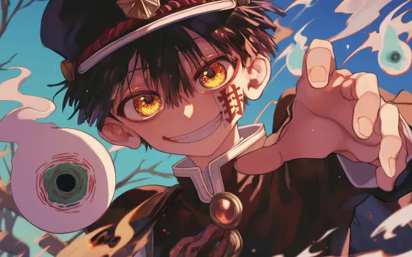 Anime-themed HD desktop wallpaper featuring Hanako-kun from Toilet-bound Hanako-kun, showcasing his vibrant character design and striking expression.