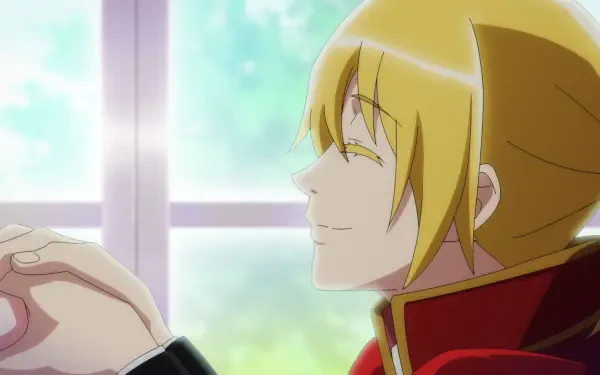 A character from the anime I Want to Escape from Princess Lessons smiles peacefully by a window, featuring vibrant colors in this HD PC desktop wallpaper.