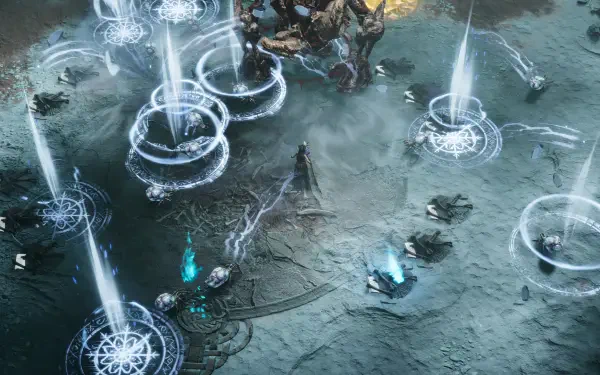 A dramatic scene from Jotunnslayer: Hordes of Hel, showcasing mystical elements and powerful creatures in a detailed HD wallpaper for PC desktops.