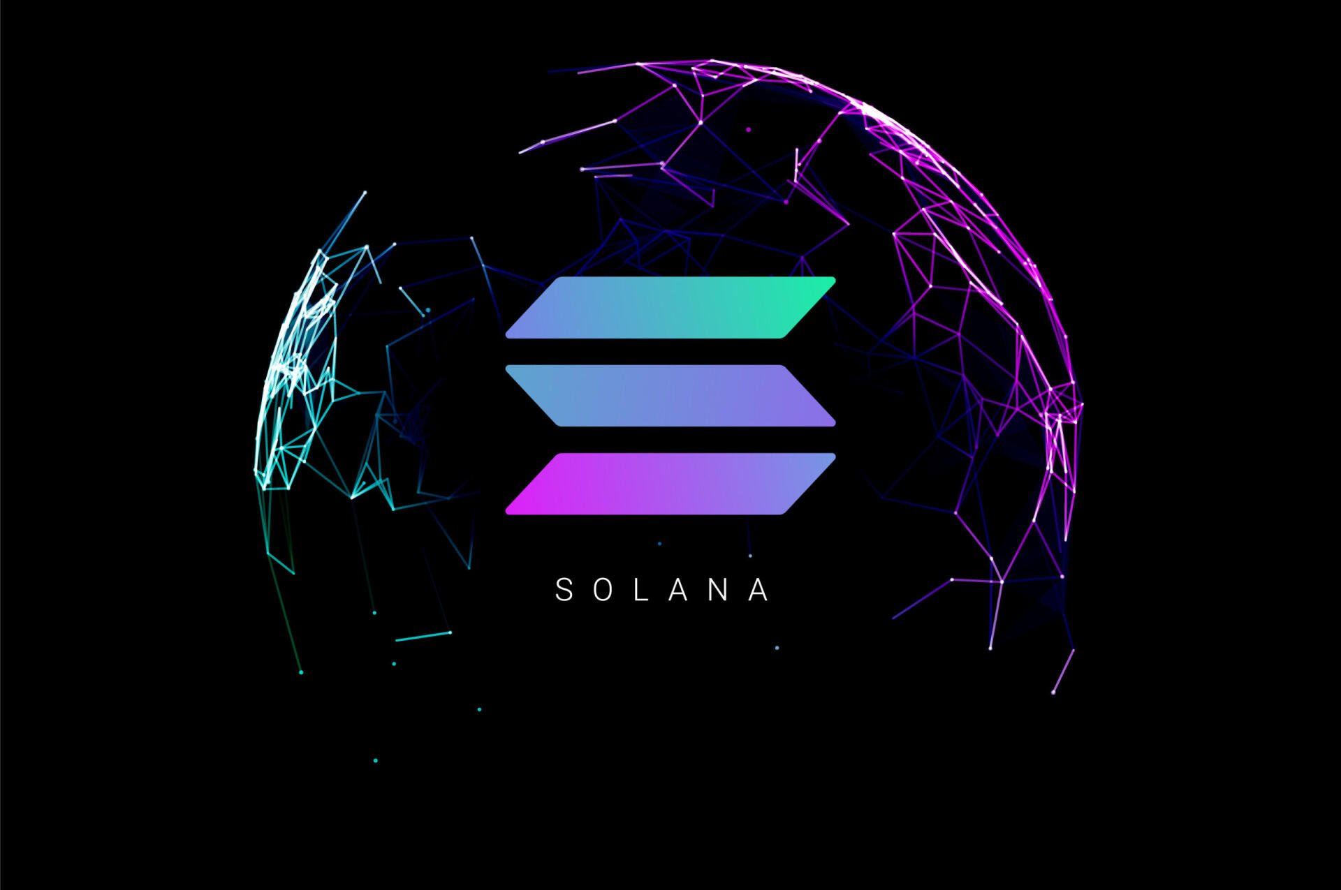 A vibrant HD wallpaper featuring the Solana logo, surrounded by a network of interconnected lines, symbolizing blockchain and cryptocurrency technology.