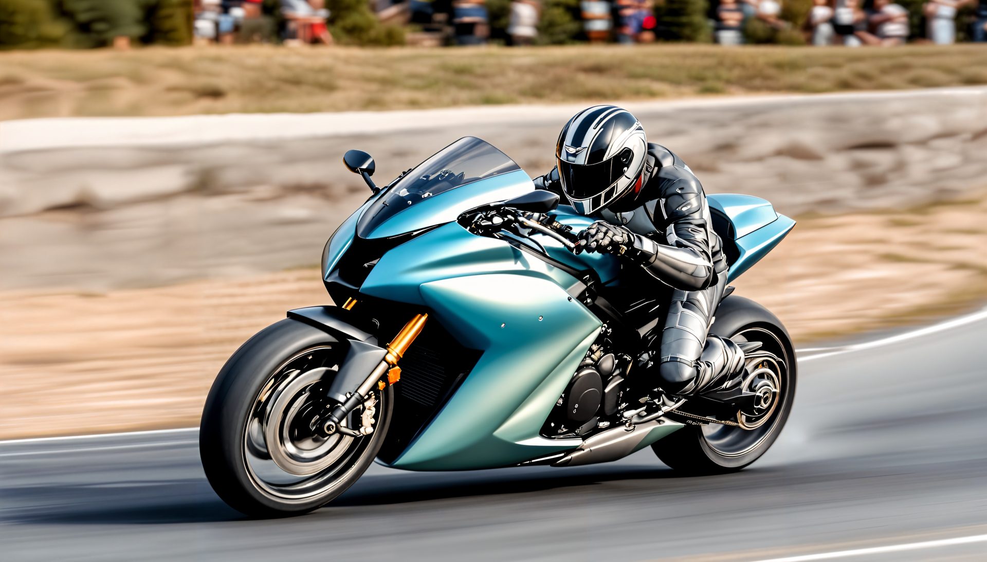 A dynamic motorcycle racer leans into a turn on a sleek bike, captured in stunning detail. This 4K Ultra HD image showcases the thrill of motorcycle racing.