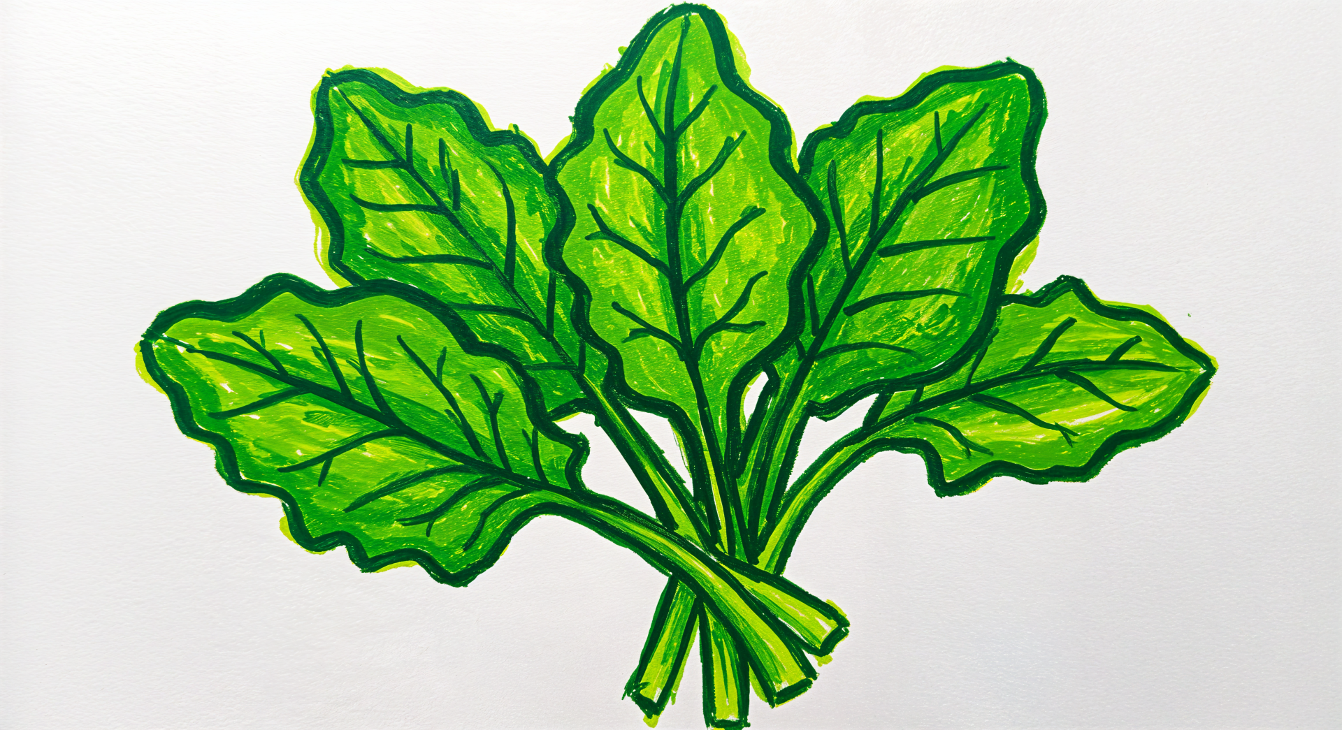 A vibrant illustration of fresh spinach leaves, showcasing rich green hues and detailed veins, designed as a 4K Ultra HD PC desktop wallpaper and background.