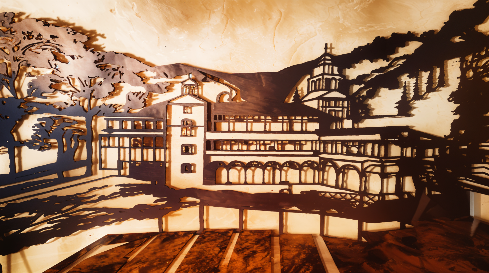 A beautifully crafted illustration of a monastery, featuring intricate architectural details set against a serene landscape, presented in vibrant 4K Ultra HD quality.