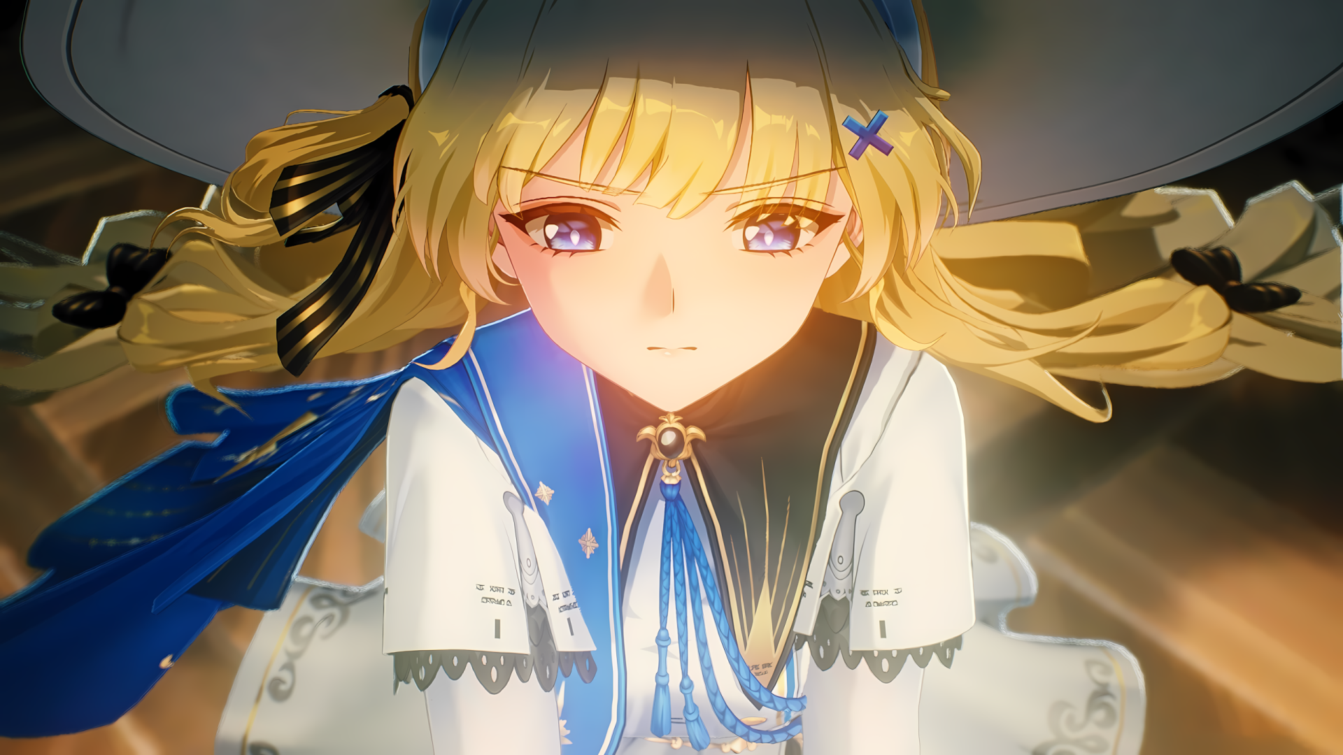 HD wallpaper featuring Phoebe from the video game Wuthering Waves, showcasing her striking expression and vibrant attire against a dynamic background.