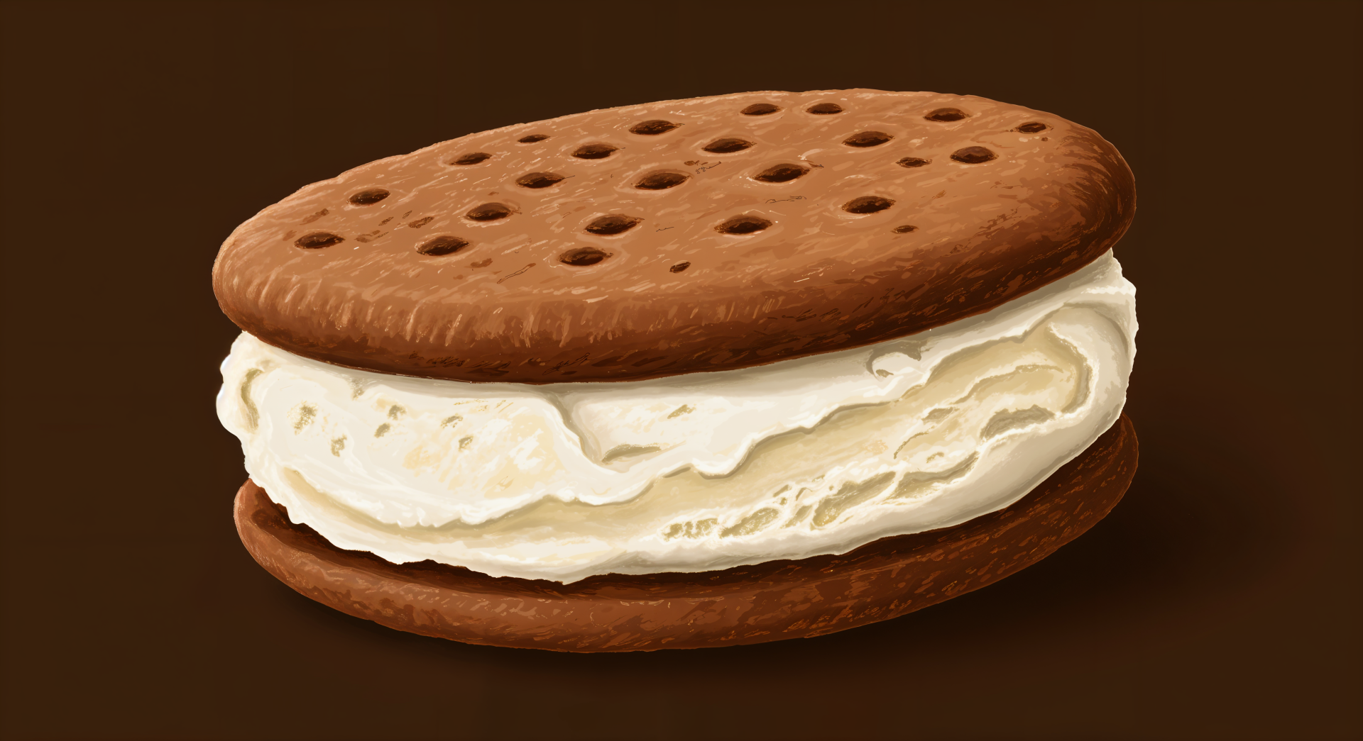 A delicious ice cream sandwich featuring creamy vanilla ice cream sandwiched between two chocolate wafer cookies, showcased in a vivid 4K Ultra HD design.