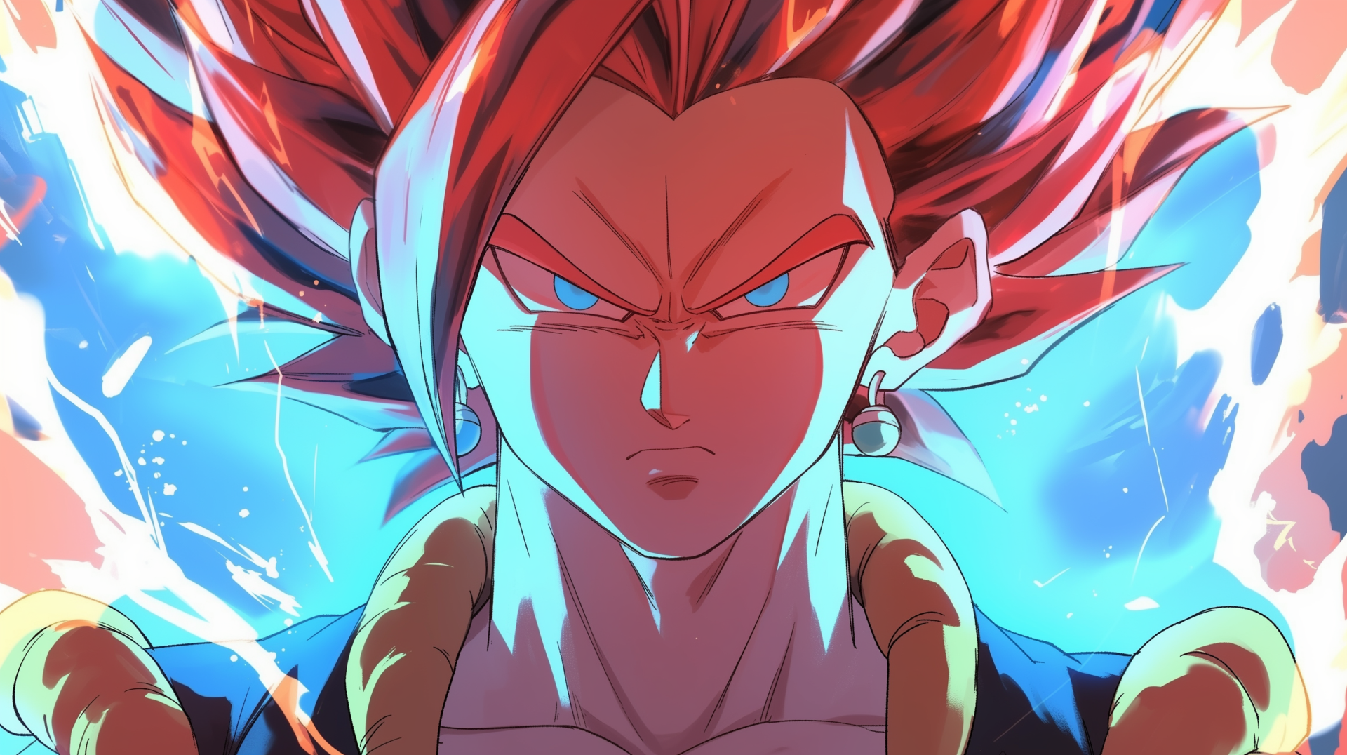High-definition wallpaper featuring Gogeta in Super Saiyan 4 form from Dragon Ball GT, showcasing vibrant colors and intense energy. An iconic representation of anime action.