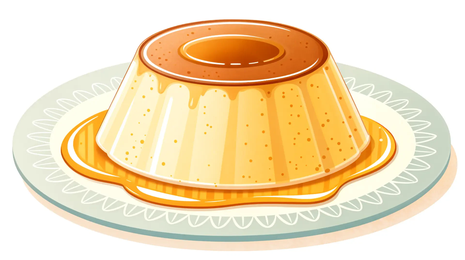 A delicious pudding sits on a decorative plate, featuring a smooth, glossy caramel top and a rich, creamy texture in this vibrant 4K Ultra HD PC desktop wallpaper.