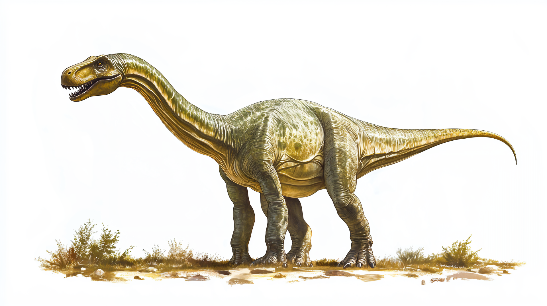 A detailed illustration of a dinosaur stands on a rocky terrain, showcasing its unique features. This vibrant image serves as a stunning 4K Ultra HD PC desktop wallpaper and background.