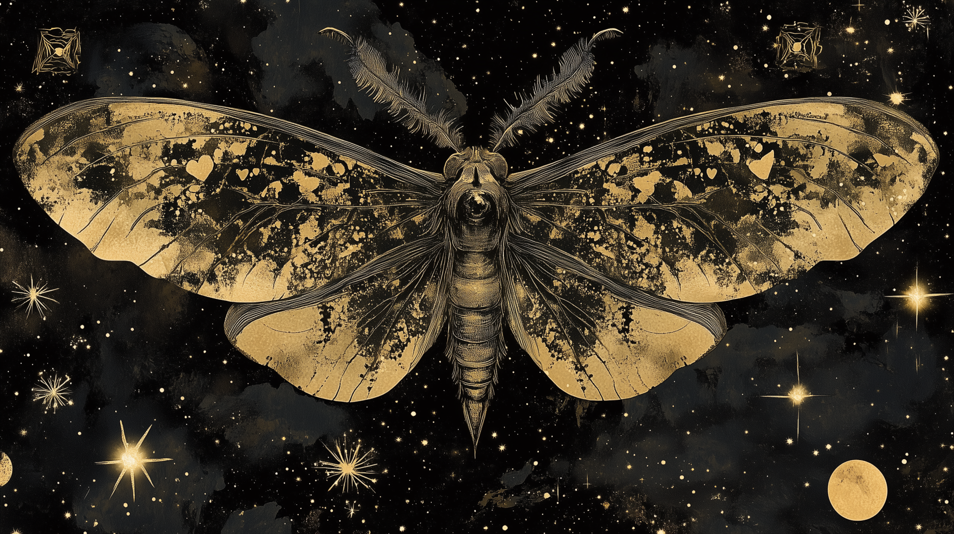 A stunning black and white wallpaper featuring a butterfly with intricate details and a galaxy backdrop, combining elements of nature and space in a mesmerizing design.