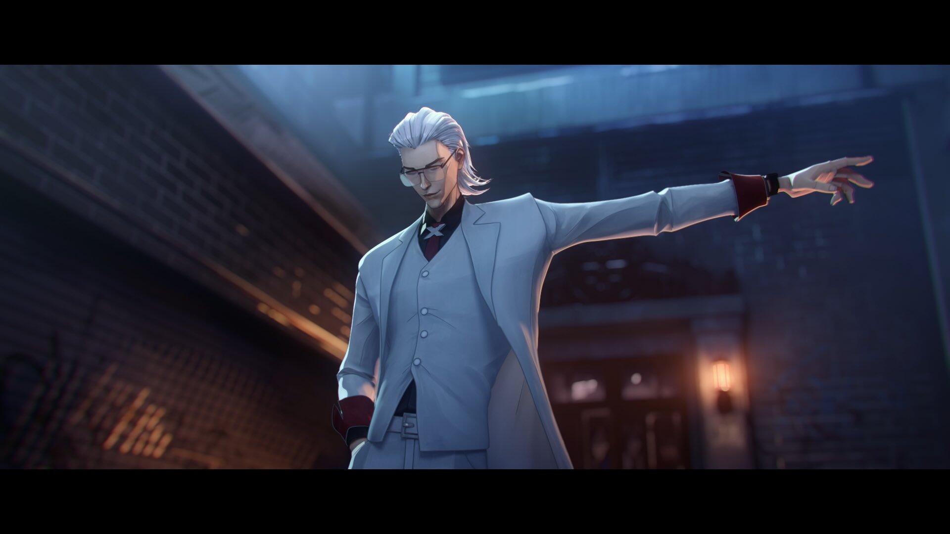 A character from the anime To Be Hero X stands confidently in a stylish suit, set against a dramatic, dimly lit background, creating a striking HD PC desktop wallpaper.