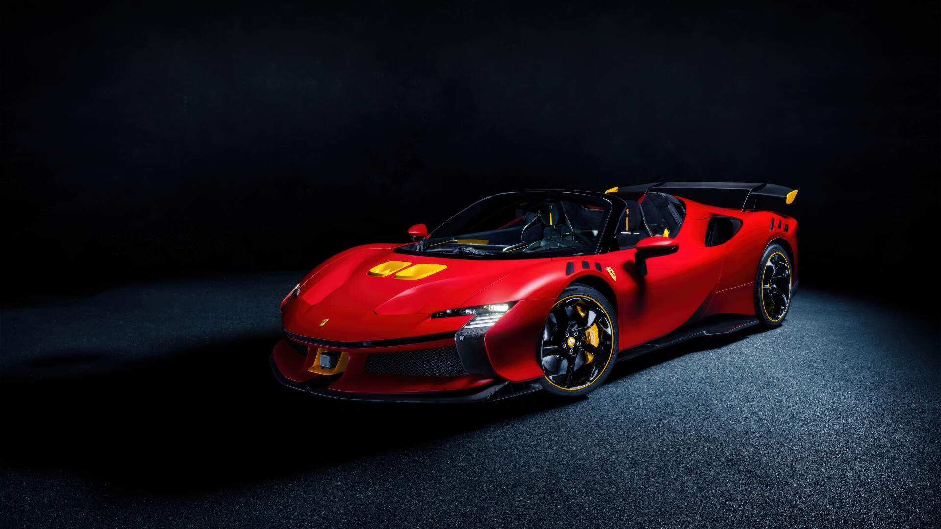 4K Ultra HD Wallpaper of Red Ferrari SF90 Spider Sports Car, image size:1920x1080
