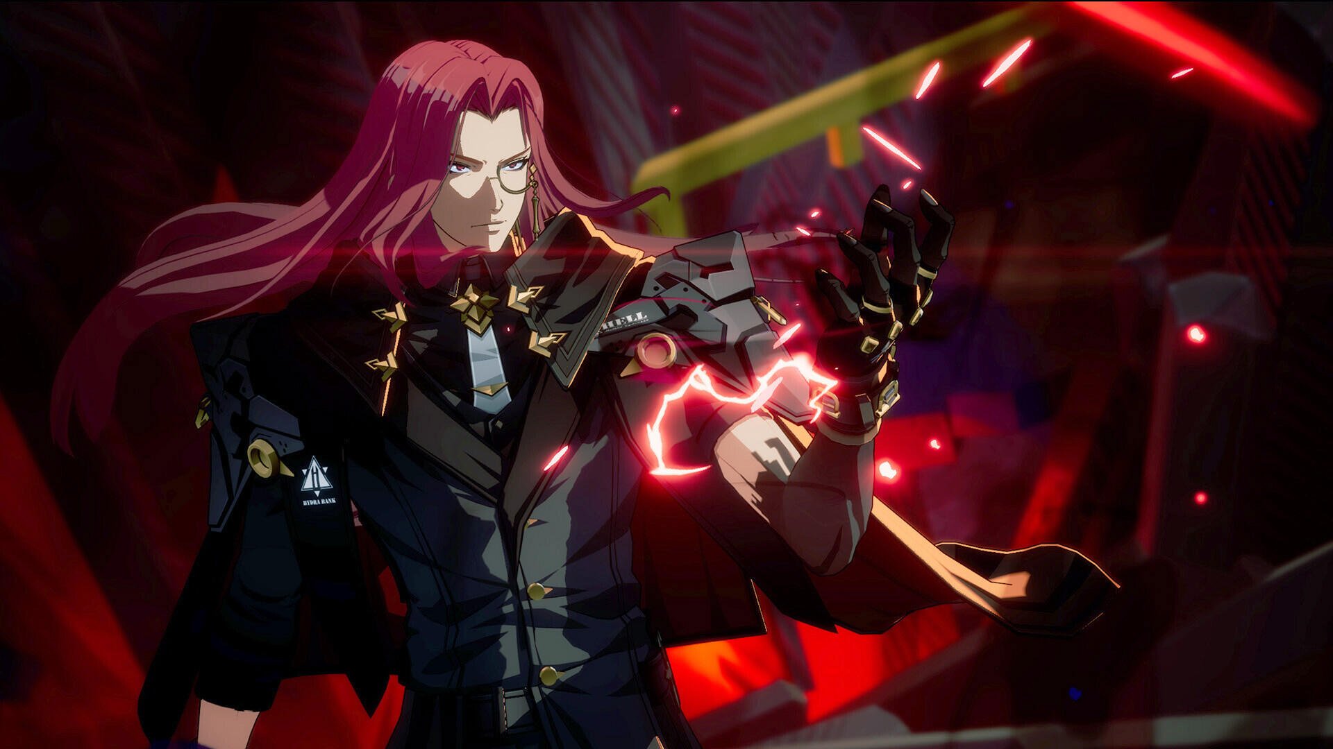 HD PC desktop wallpaper featuring a character from the video game Etheria: Restart wielding glowing weapons amid dynamic red and dark tones.