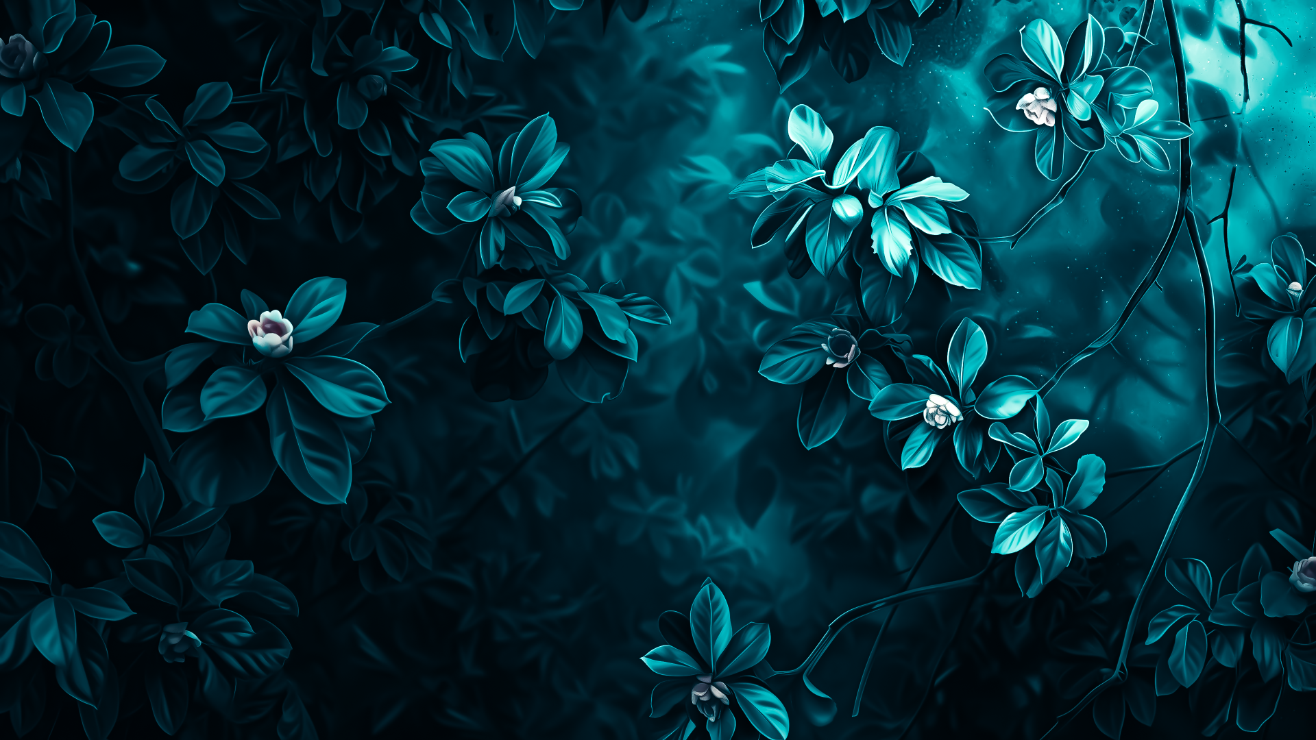 A 4K Ultra HD PC desktop background featuring green flowers and leaves illuminated with soft, ethereal lighting against a dark, moody backdrop.