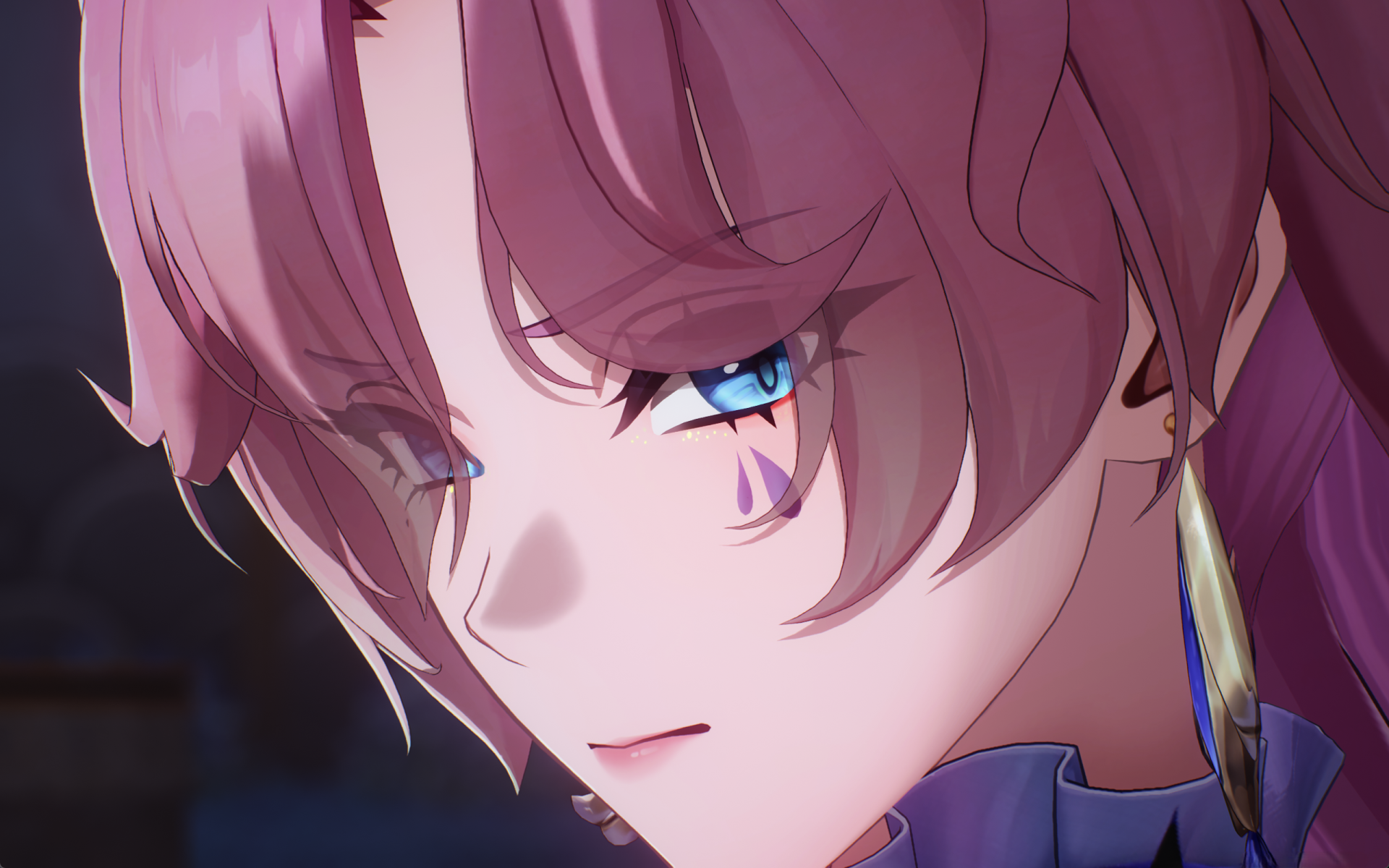 HD PC desktop wallpaper featuring Cantarella from the video game Wuthering Waves, showcasing her detailed face and striking blue eye.