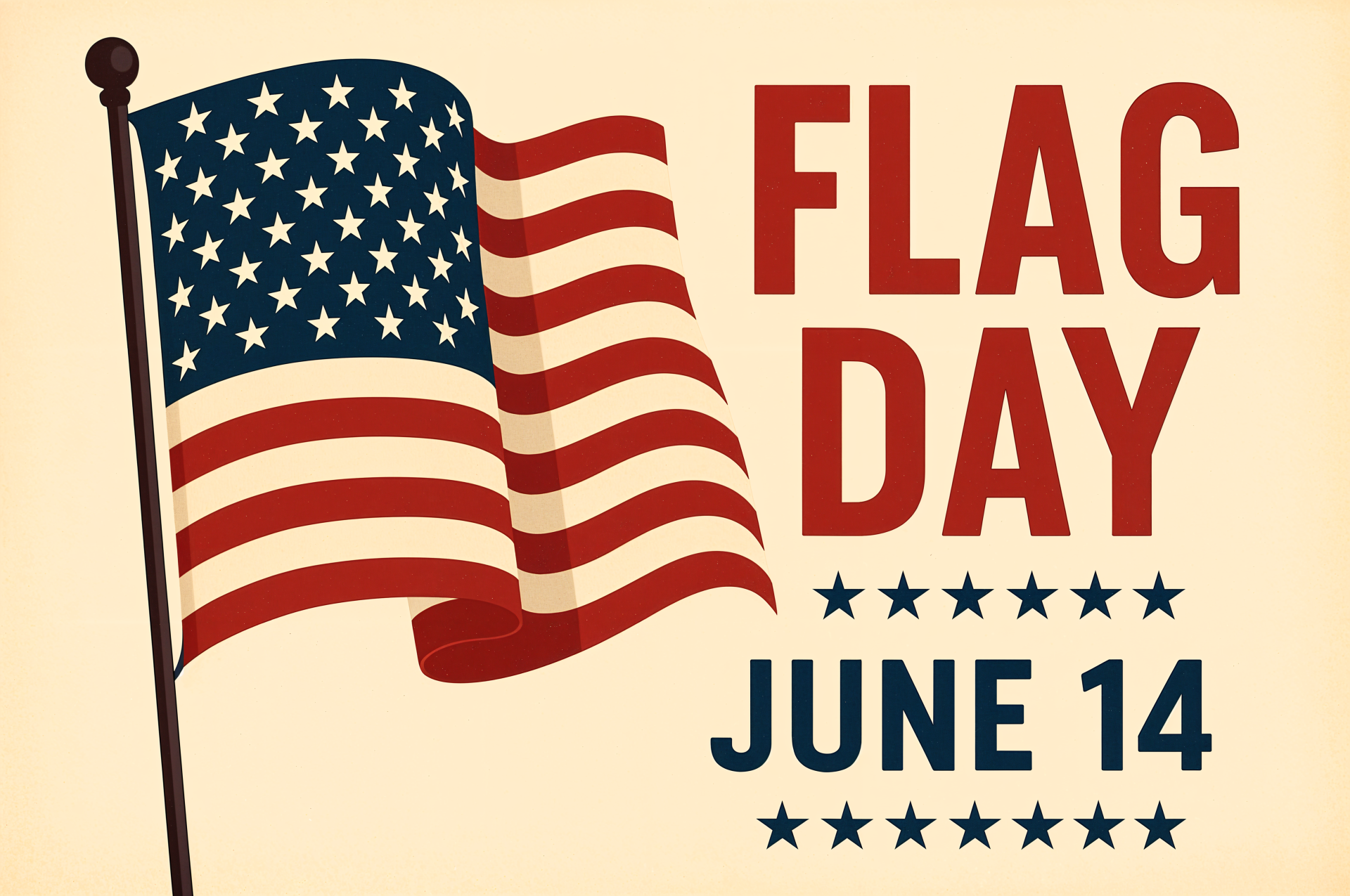 4K Ultra HD desktop wallpaper featuring a waving American flag with bold text celebrating Flag Day on June 14.