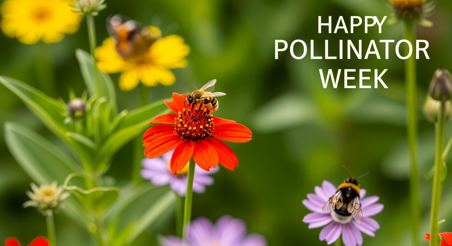 Close-up of bees pollinating vibrant flowers, celebrating Pollinator Week in a sharp 4K Ultra HD desktop wallpaper and background.