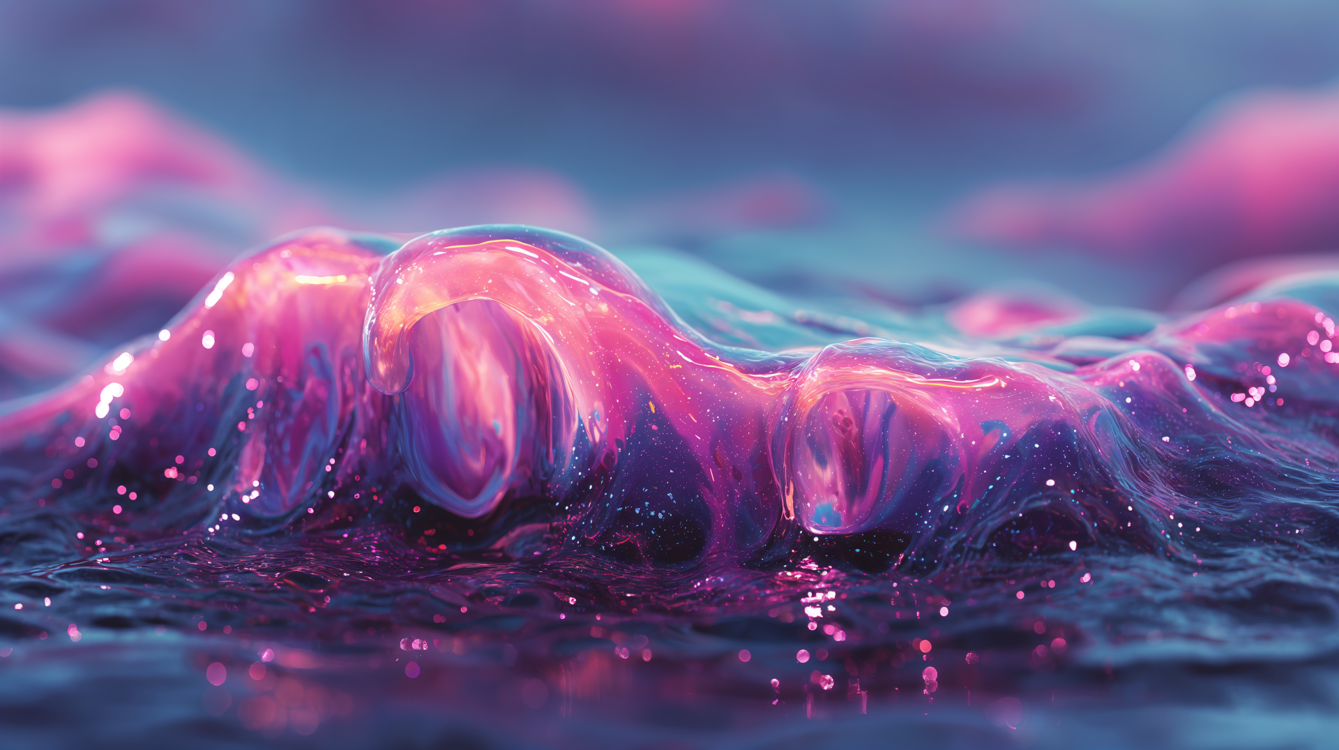 4K Ultra HD abstract liquid artwork with vibrant pink and blue waves, creating a dynamic and fluid desktop wallpaper background.