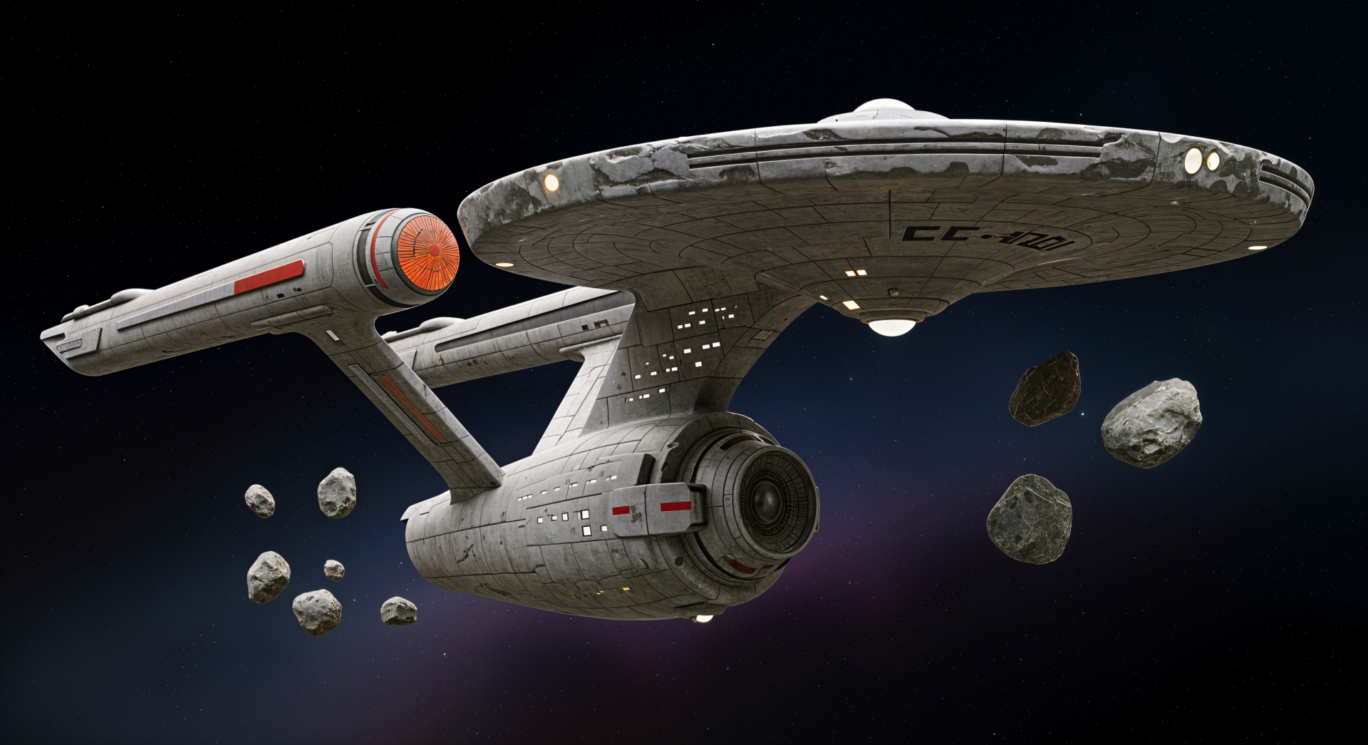 4K Ultra HD PC desktop wallpaper featuring the Star Trek Enterprise navigating through an asteroid field in deep space.