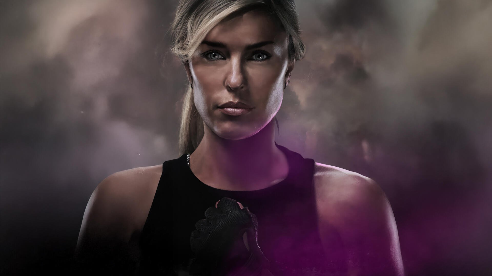 A striking 4K Ultra HD PC desktop wallpaper featuring a fierce female warrior from Mortal Kombat 2 (2025) against a smoky, dark background.