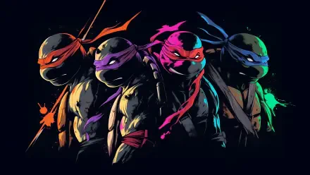 Teenage Mutant Ninja Turtles 4K Ultra HD PC desktop wallpaper and background: four neon-splashed turtles wearing red, blue, purple, and orange bandanas posed against a dark backdrop.